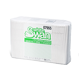 Serviette à dîner à 1 épaisseur, pliée 1/8, White Swan (10 x 300 feuilles) – 7955